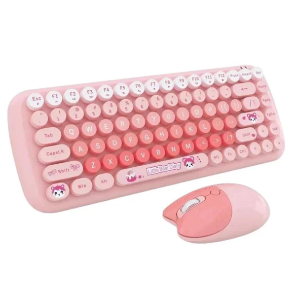 ماوس و کیبورد بی سیم مافی مدل Candy رنگ صورتی