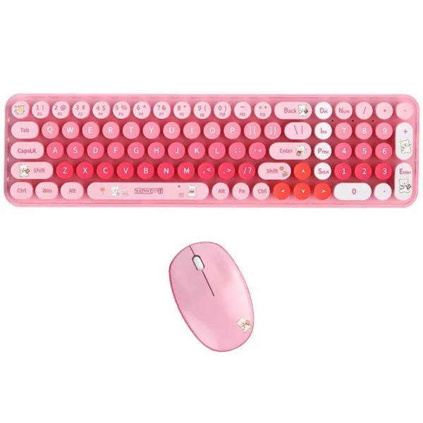 ماوس و کیبورد بی سیم مافی مدل Baby Bear رنگ صورتی