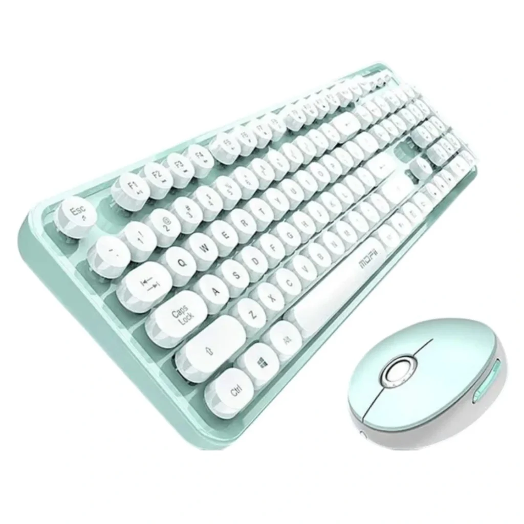 ماوس و کیبورد بی سیم مافی مدل Sweet Pure رنگ سفید و سبز