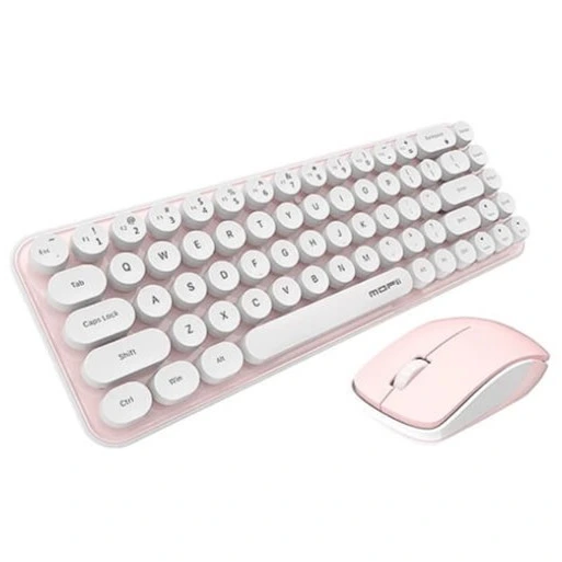 ماوس و کیبورد بی سیم مافی مدل I Bean Pure رنگ سفید و صورتی
